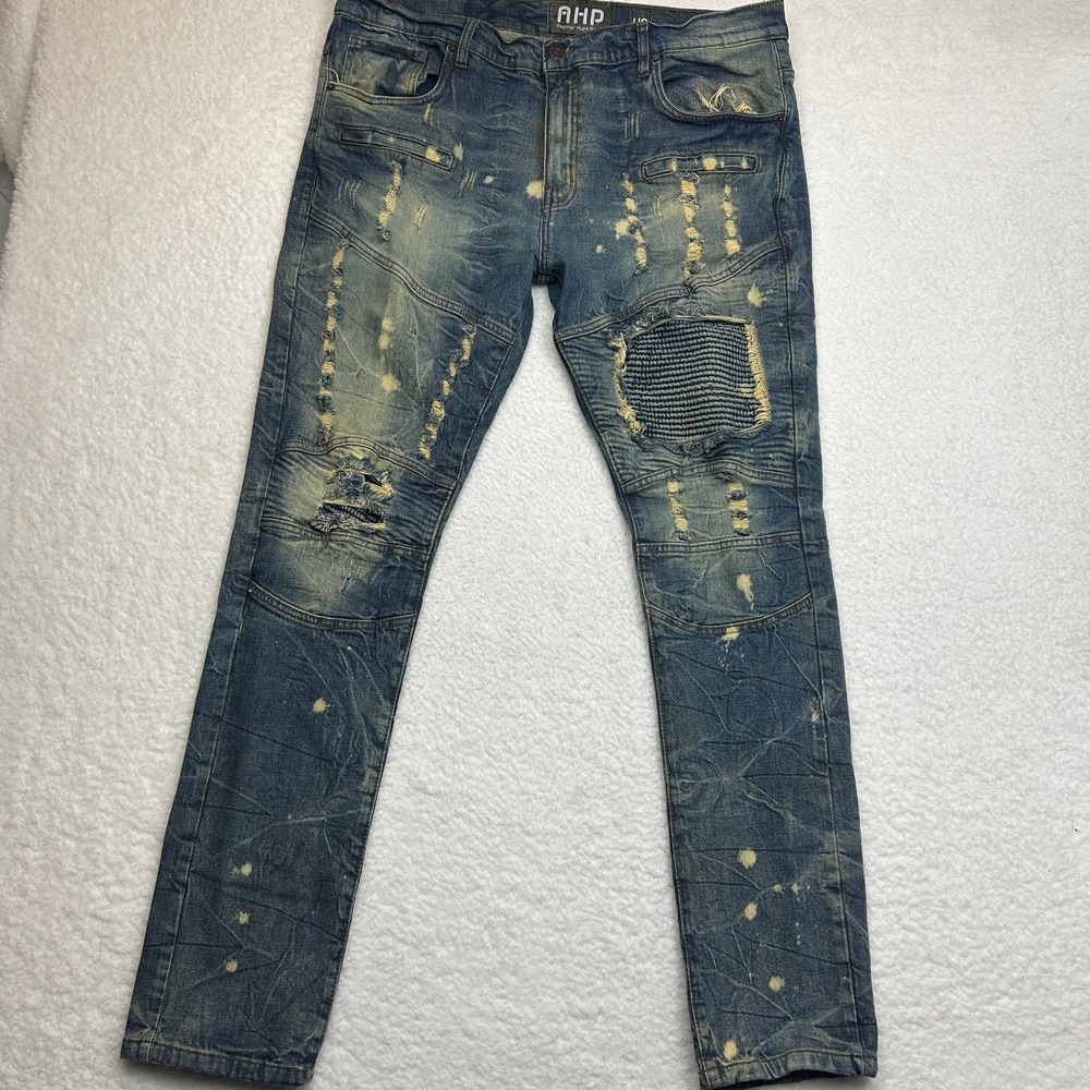 AHP Another Hype Piece Jeans‎ Men's 40X34 Blue Paint Distressed Patched Frayed